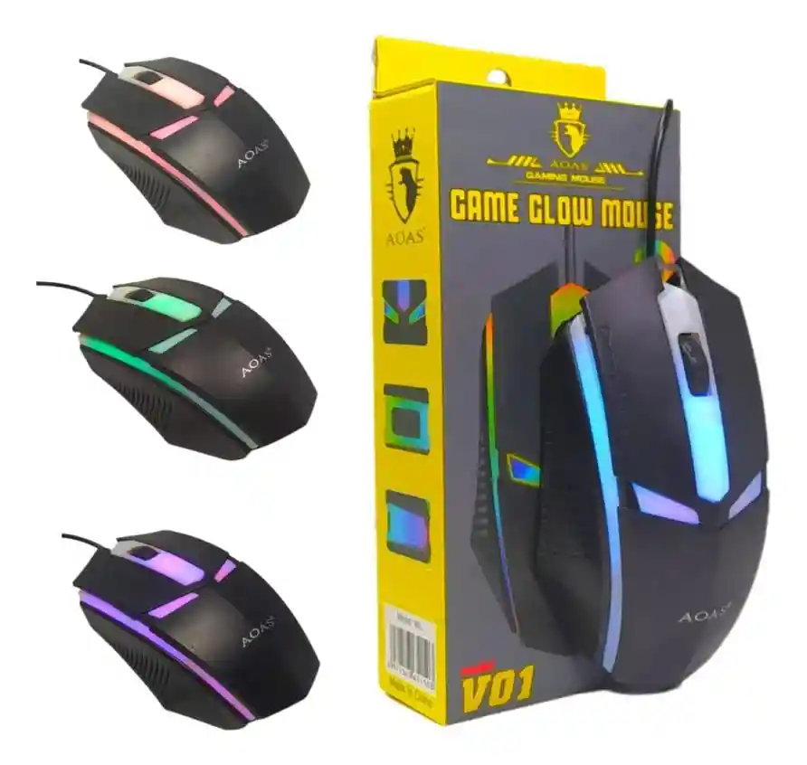 Mouse Gaming Usb Aoas V01 1200 Dpi Luces Rgb Gamer
