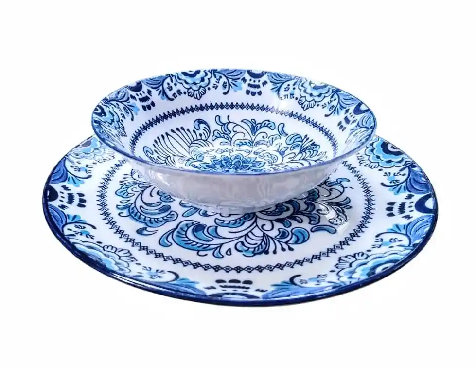 Vajilla Cerámica 2 Piezas Mexicana Boho Tipo Carmen De Viboral