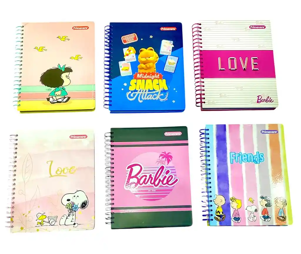 Cuaderno 7 Materias Grande De Mujer Argollado Cuadriculado Diseños Surtidos