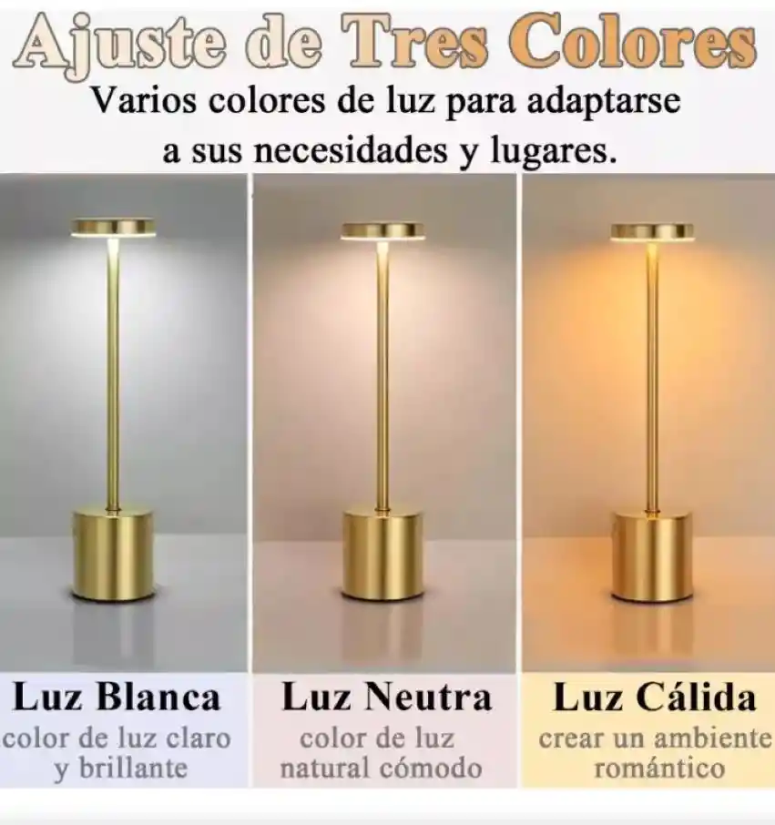 Lámpara De Mesa Tactil Metalica Led 3 Modos Inalambrica