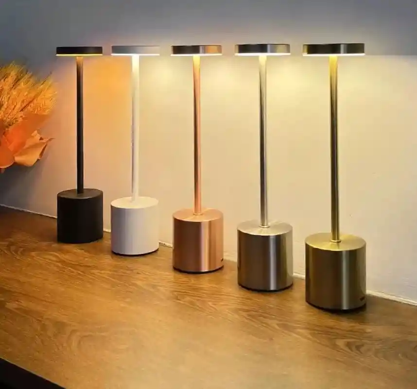 Lámpara De Mesa Tactil Metalica Led 3 Modos Inalambrica