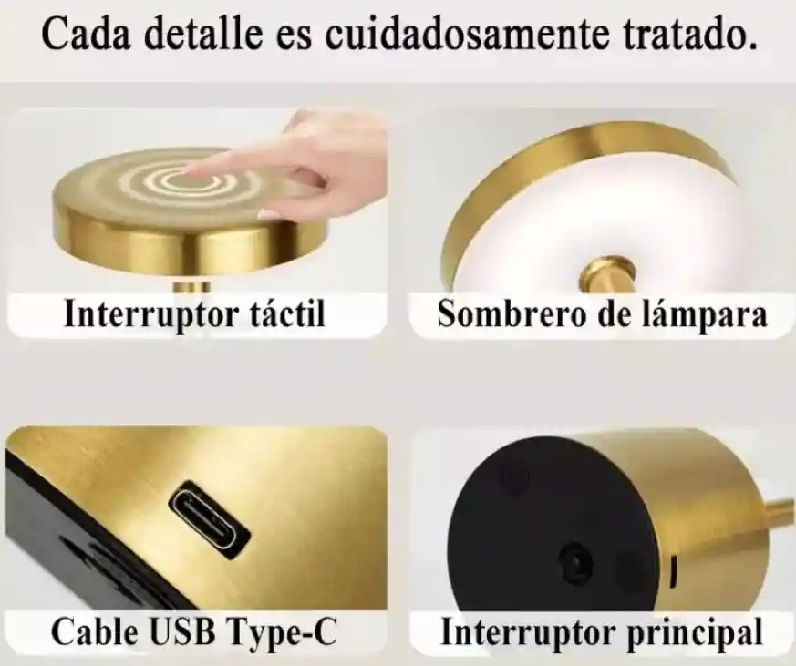 Lámpara De Mesa Tactil Metalica Led 3 Modos Inalambrica