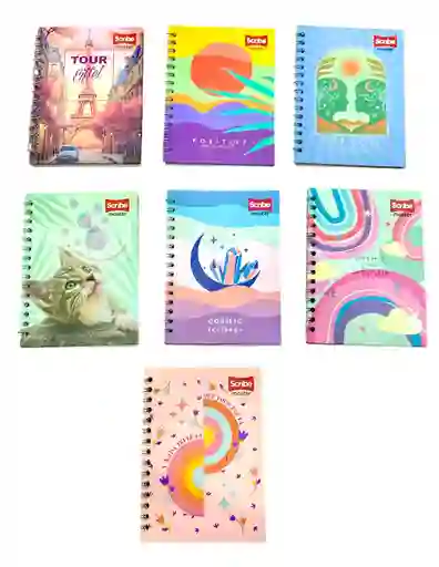 Cuaderno Argollado 80 Hojas Cuadriculado Scribe Diseños Surtidos Pasta Dura Mediano