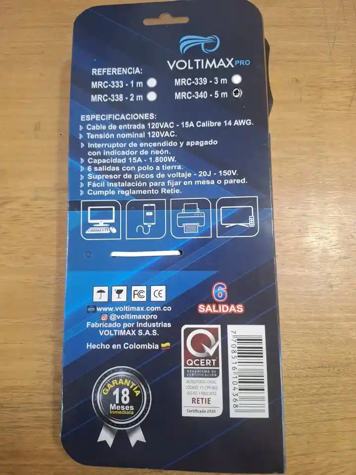 Multitoma Con Cable De 3 Metros Supresor Voltimax Pro 6 Tomas 120v 15a 1800w