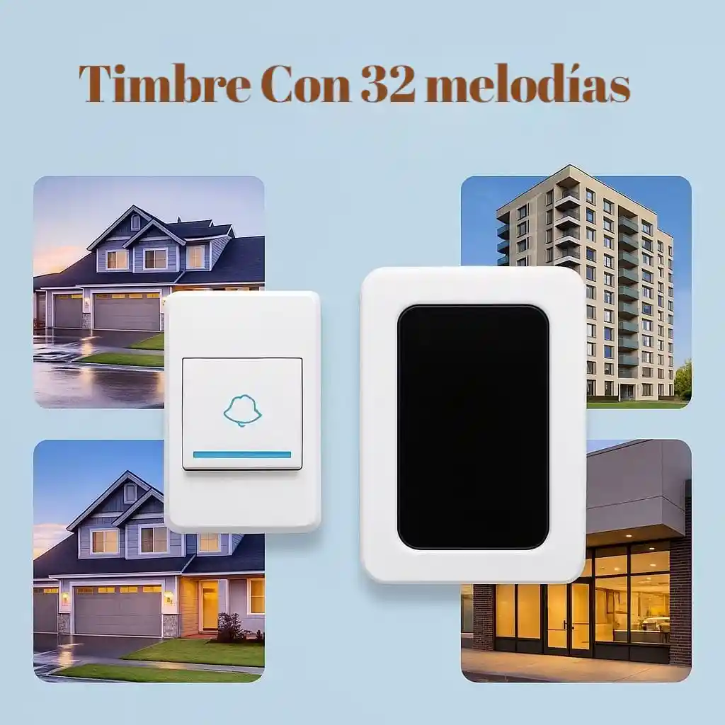 Timbre Inalámbrico Con 32 Melodías Y Largo Alcance Drsckn