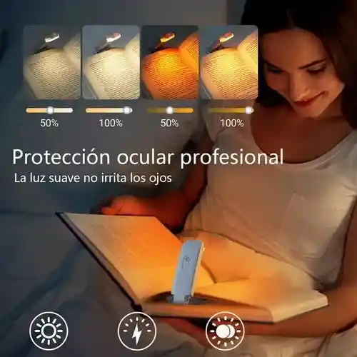 Lámpara De Lectura Recargable Portátil Con 3 Modos, Clip, Luz Eye-care Y Batería De 50 Horas