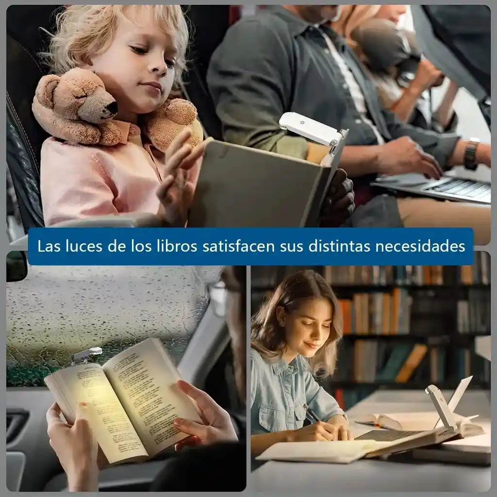 Lámpara De Lectura Recargable Portátil Con 3 Modos, Clip, Luz Eye-care Y Batería De 50 Horas