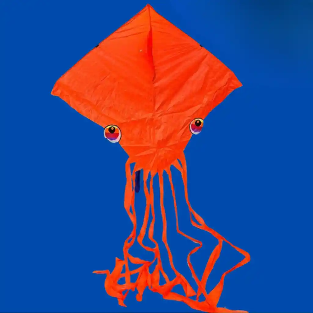 Cometa Para Volar Diamante Pulpo Naranja 220 X155cm Extra Grande Con Cola + Pita