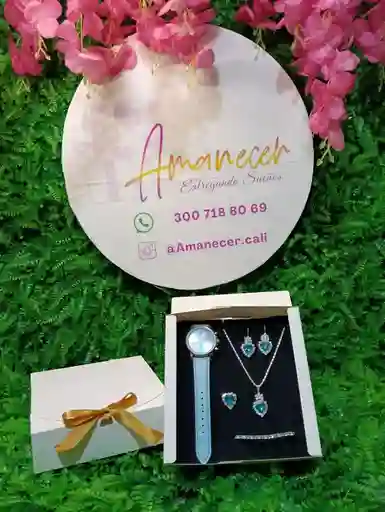 Juego De Reloj Dama Cuarzo Romano Azul Celeste
