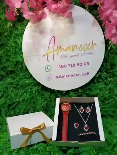 Juego De Reloj Dama Cuarzo Romano Rojo