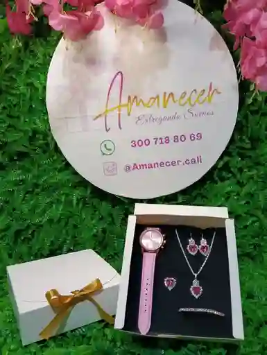 Juego De Reloj Dama Cuarzo Romano Rosado