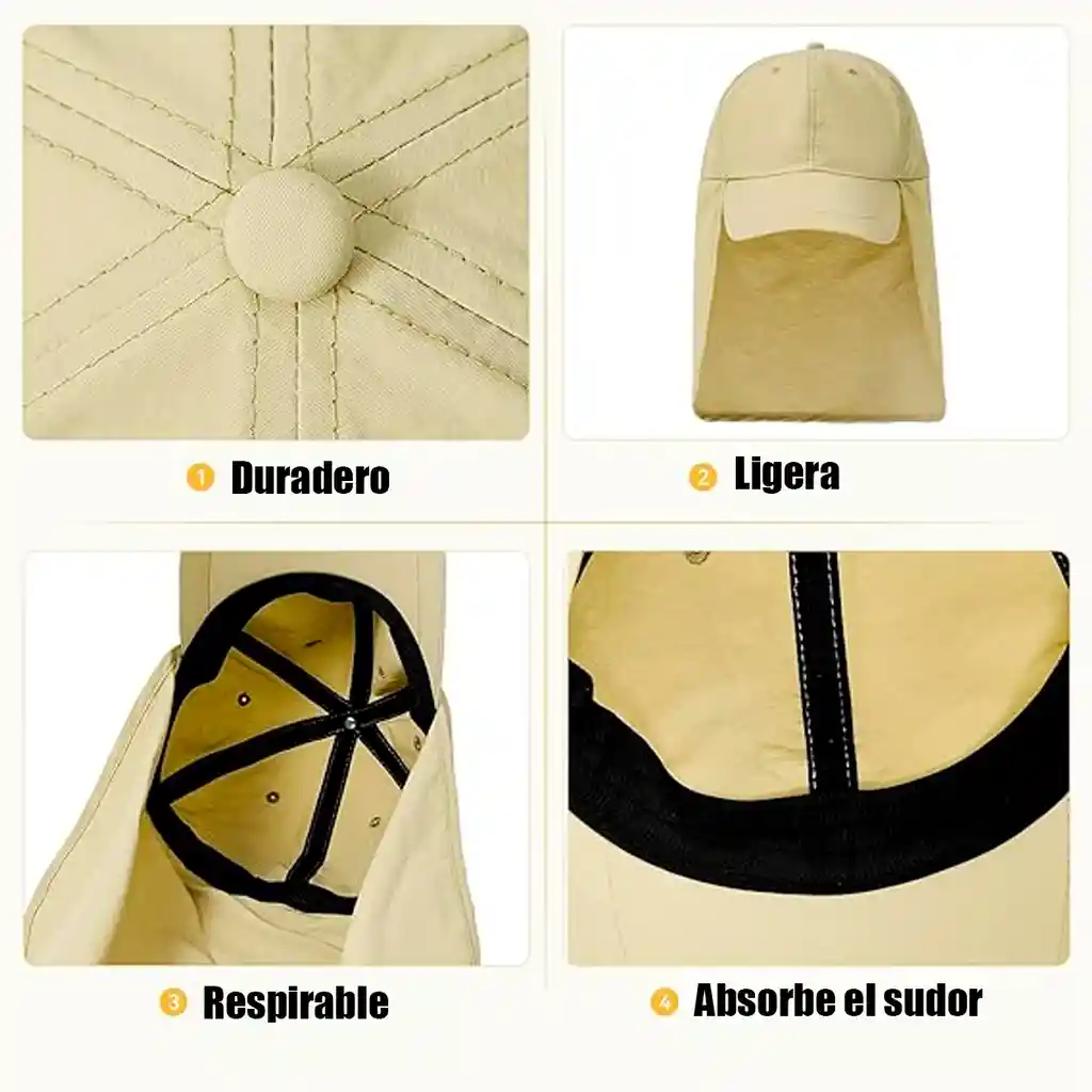 Gorra O Cachucha Safari Tapa Cuello En Dril Uni Color Beige
