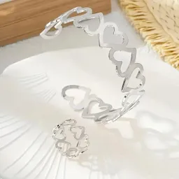 Set Pulsera + Anillo Corazones Plateado