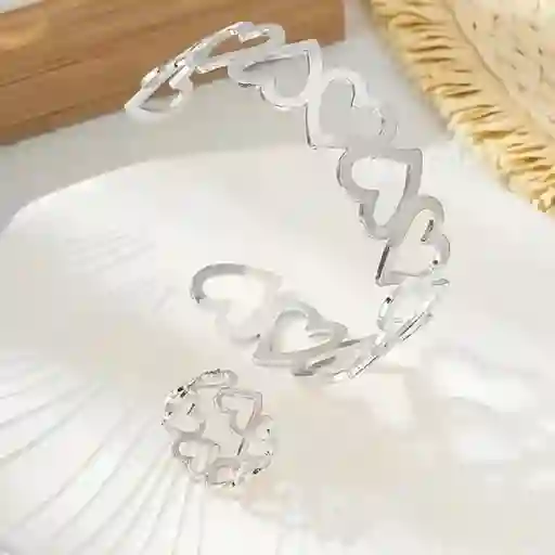 Set Pulsera + Anillo Corazones Plateado