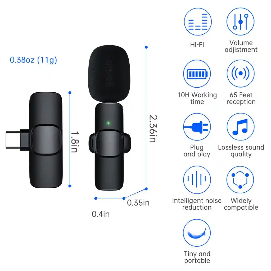 Microfono Inalambrico 2 En 1 Para Crear Videos Compatible Ios/android