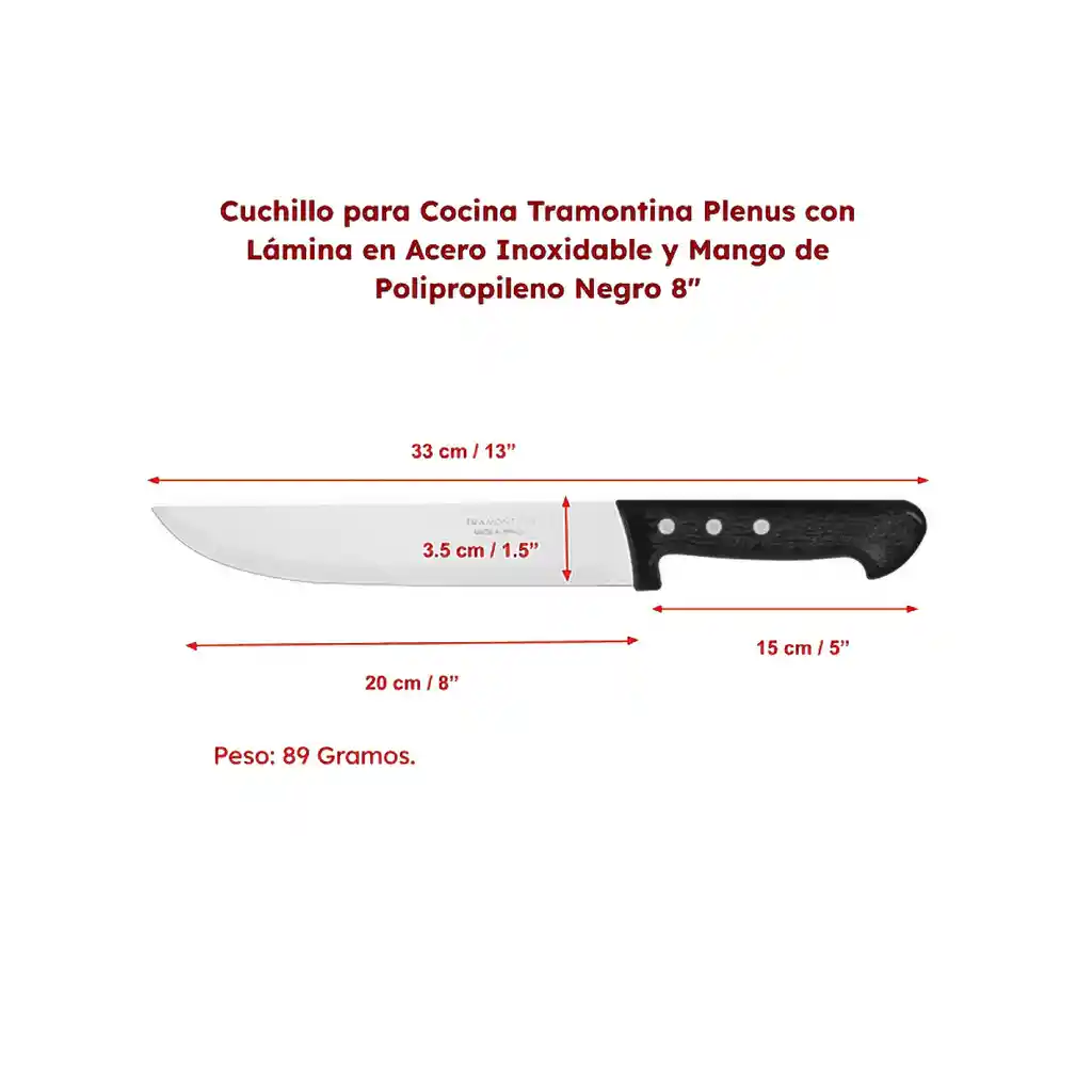 Cuchillo De Cocina Tramontina 8 Pulgadas - 20 Cm Carnicero Plenus