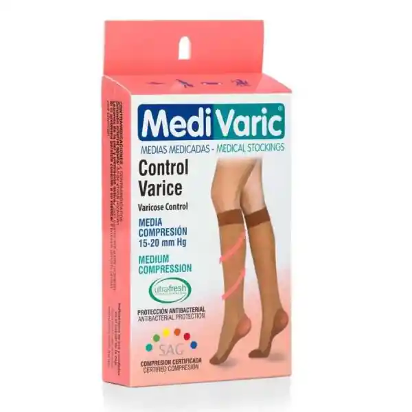Media De Compresión Opaca Dama 15–20 mmhg – Rodilla Beige, Talla L