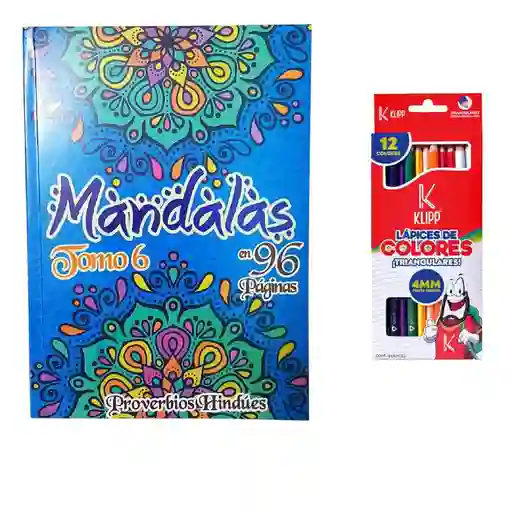 Combo Cuaderno Mandala Y Colores X12 Unidades