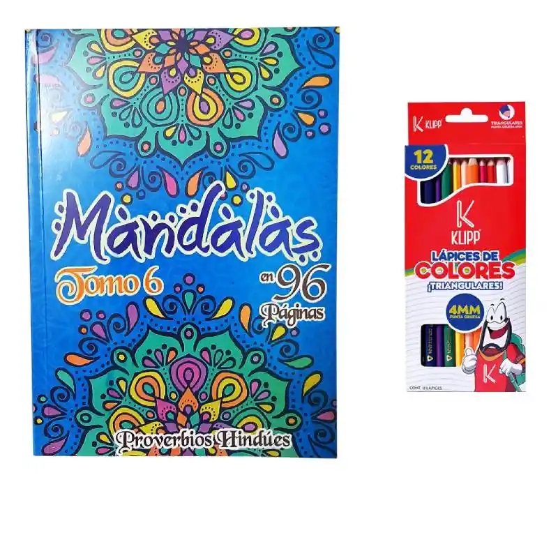 Combo Cuaderno Mandala Y Colores X12 Unidades