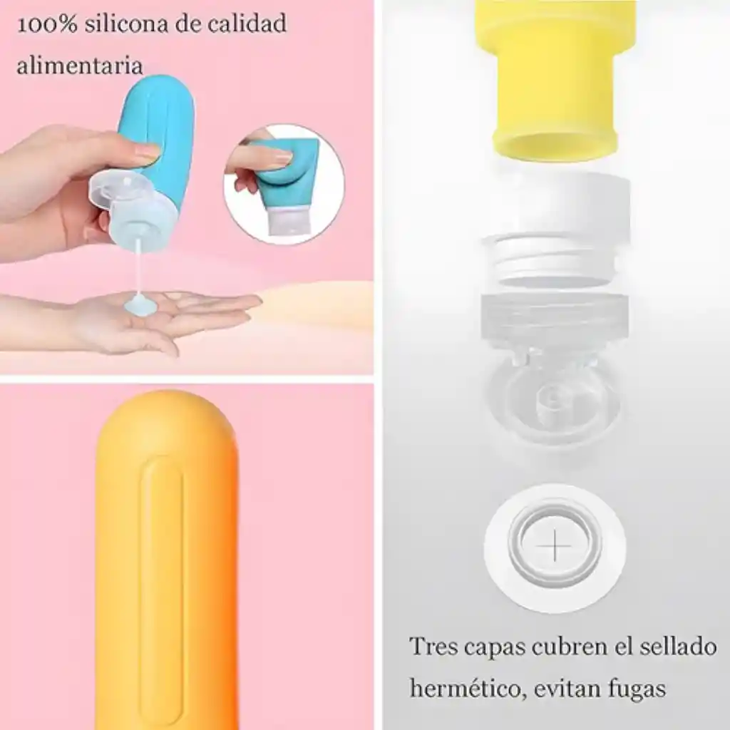 Kit Botellas Recipientes De Silicona Viaje 15 Piezas