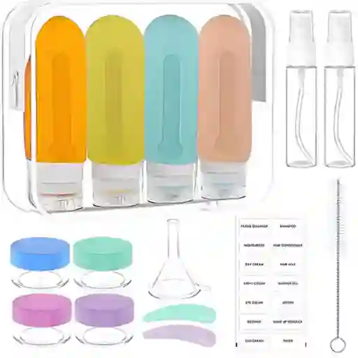 Kit Botellas Recipientes De Silicona Viaje 15 Piezas