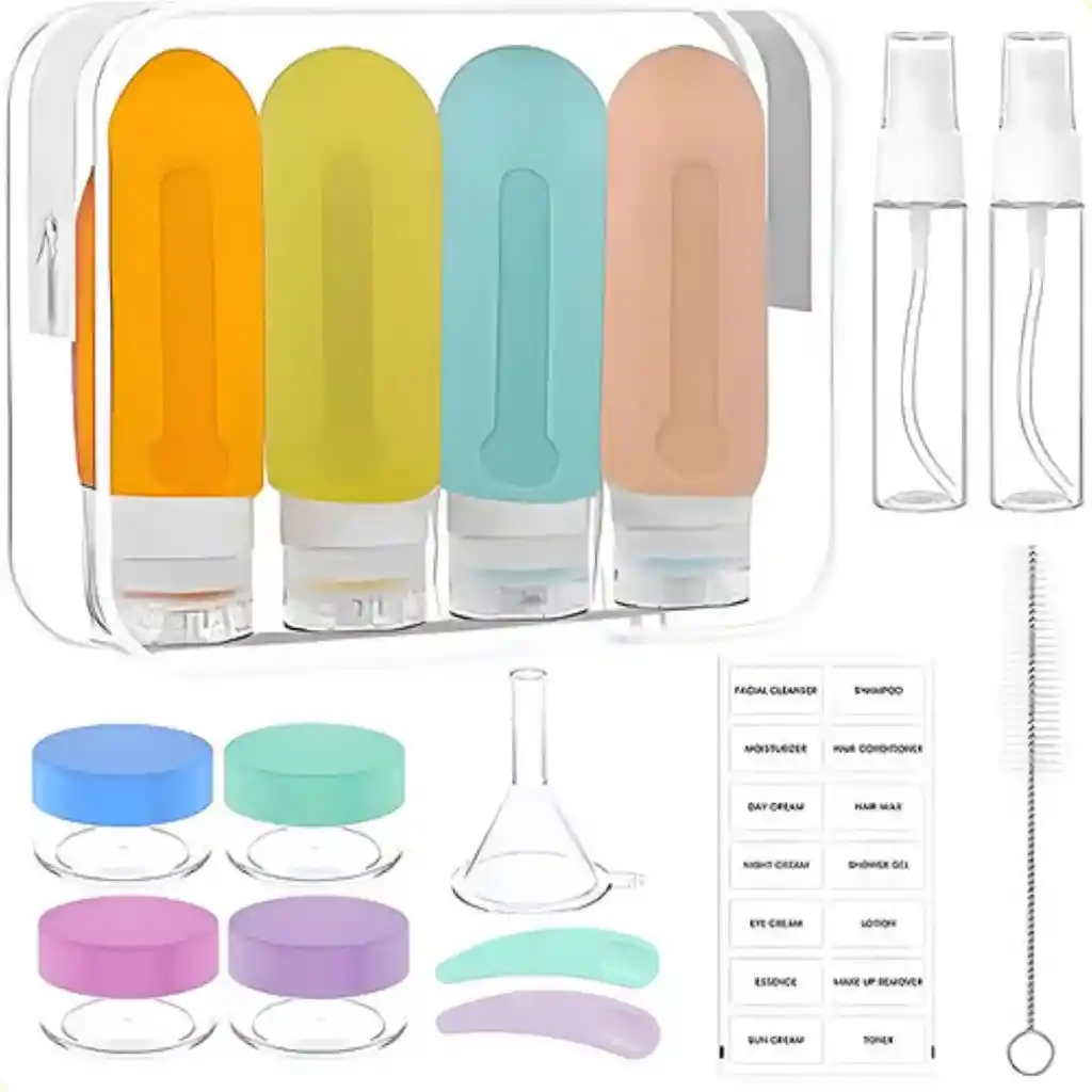 Kit Botellas Recipientes De Silicona Viaje 15 Piezas