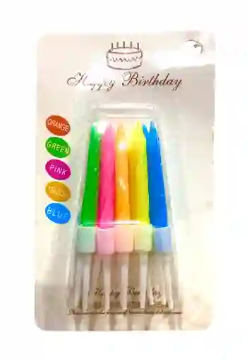 Vela Metalizada Neon 7 Cm X 10 Unidades