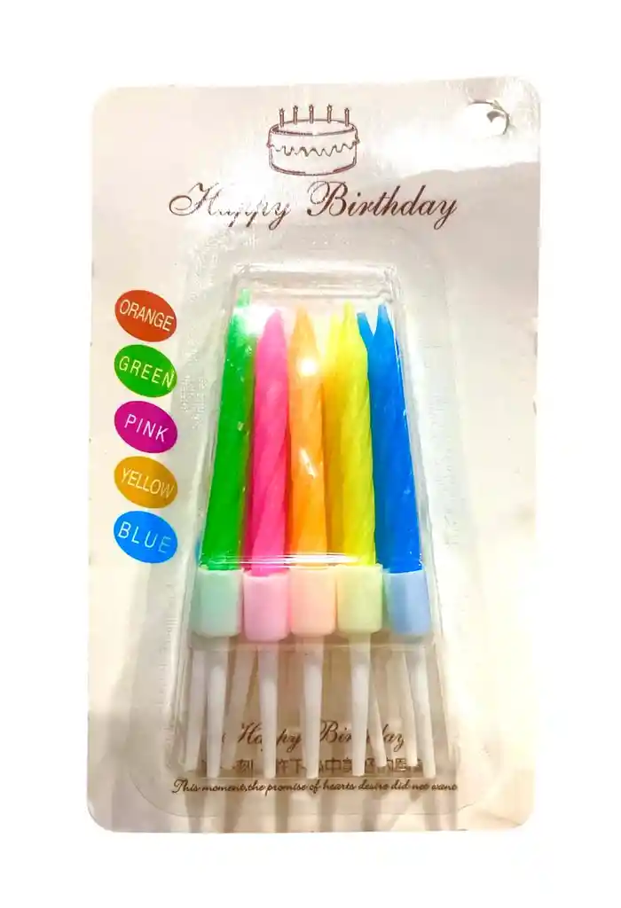 Vela Metalizada Neon 7 Cm X 10 Unidades
