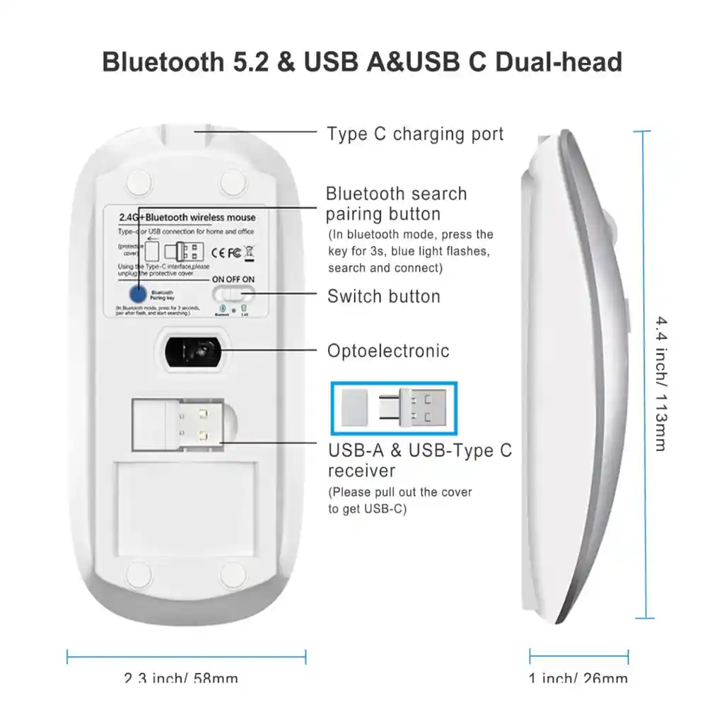 Mouse Raton Inalámbrico Bluetooth Pc Cell Tablet Recargable