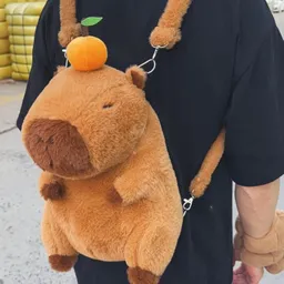 Adorable Mochila Morral Bolso Capybara Peluche Con Correa Capibara
