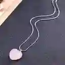 Collar Cuarzo Rosa Corazón Cadena Bañada En Plata Ley 925