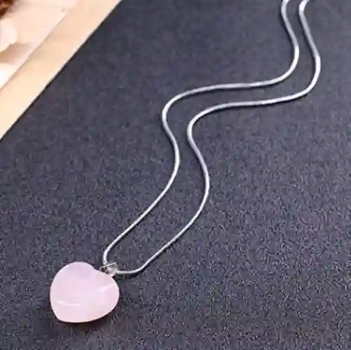 Collar Cuarzo Rosa Corazón Cadena Bañada En Plata Ley 925