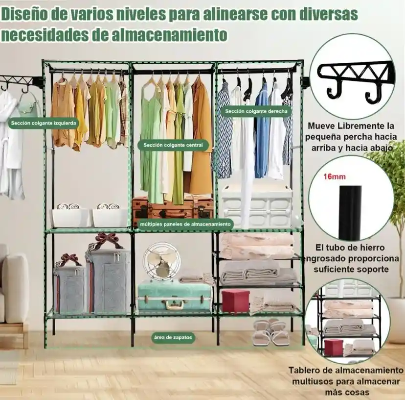 Ropero Armable 3 Cuerpos Closet Modular Con Perchero