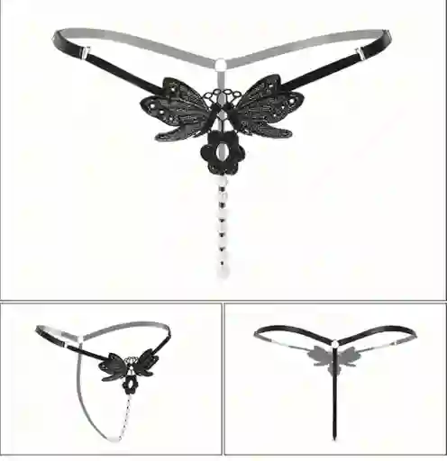 Tanga Negra Forma Mariposa Con Perlas Estimulantes #1