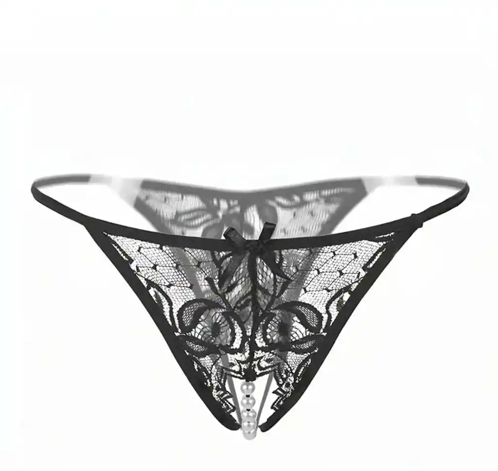 Tanga Encaje Con Pequeñas Perlas Estimulantes Negra #2