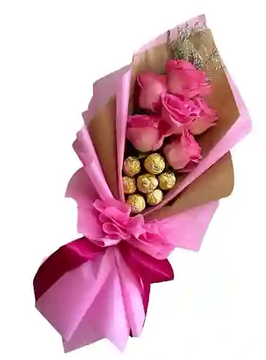 Bouquet De Rosas Rosadas Y Ferrero Rocher