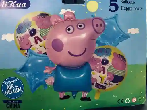 Bombas Globos Por 5 Piezas Diseño Pepa Pig Para Decoracion De Fiestas Niño O Hombre O Mujer