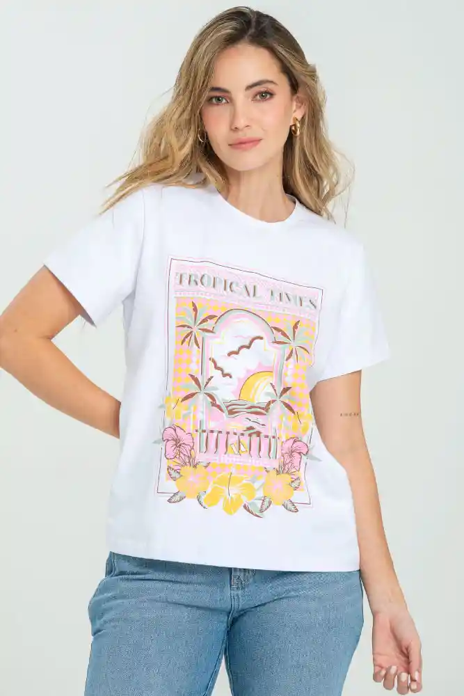 Camiseta Tropical Color Blanco Talla Xl