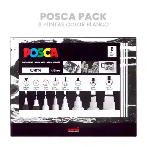 Marcador Posca Juego De 8 Puntas, Blanco