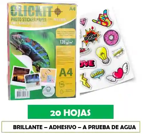 Papel Fotografico Adhesivo A Prueba De Agua - Brillante X 20