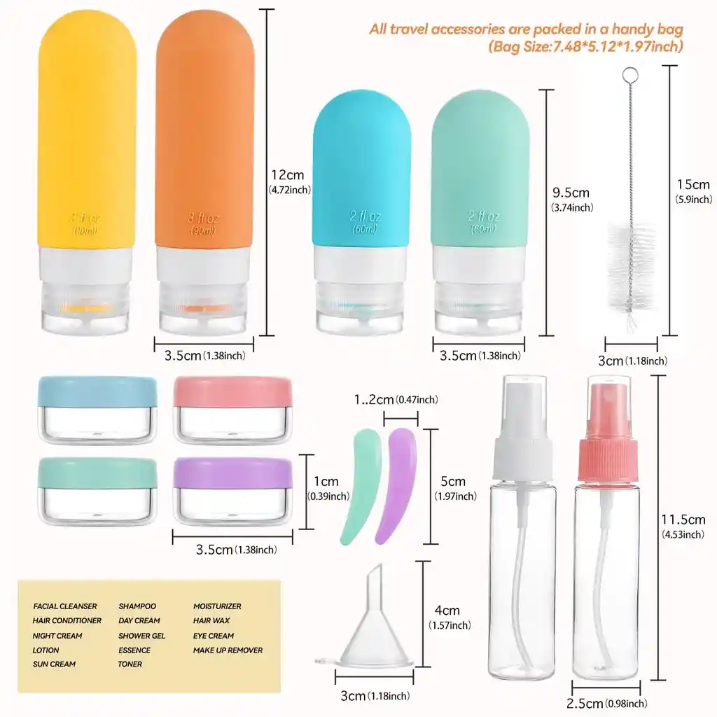 Kit De Viaje Botellas Para Shampoo, Jabón Y Accesorios Viaje