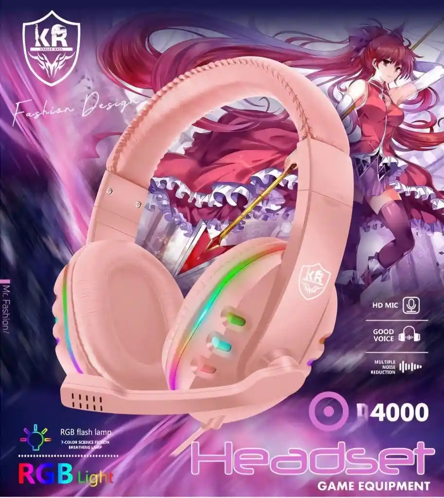 Diadema Gamer Karler Bass Luz Rgb Color Rosa K4000