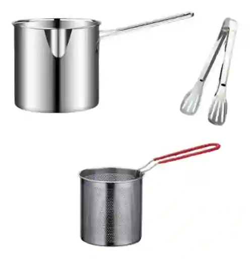 Olla Freidora De Acero Inoxidable + Cesta + Pinzas