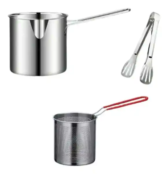 Olla Freidora De Acero Inoxidable + Cesta + Pinzas