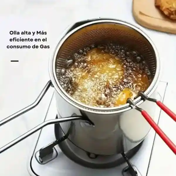 Olla Freidora De Acero Inoxidable + Cesta + Pinzas