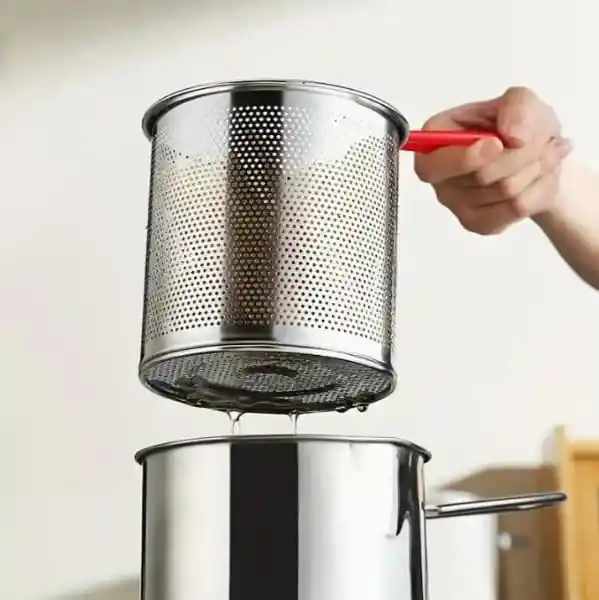 Olla Freidora De Acero Inoxidable + Cesta + Pinzas