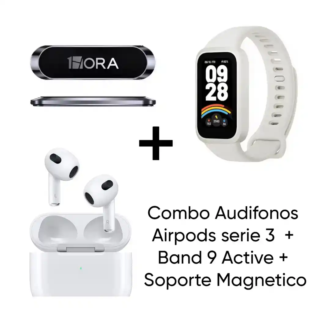 Combo Airpods Serie 3 + Band 9 Active + Soporte Magnetico