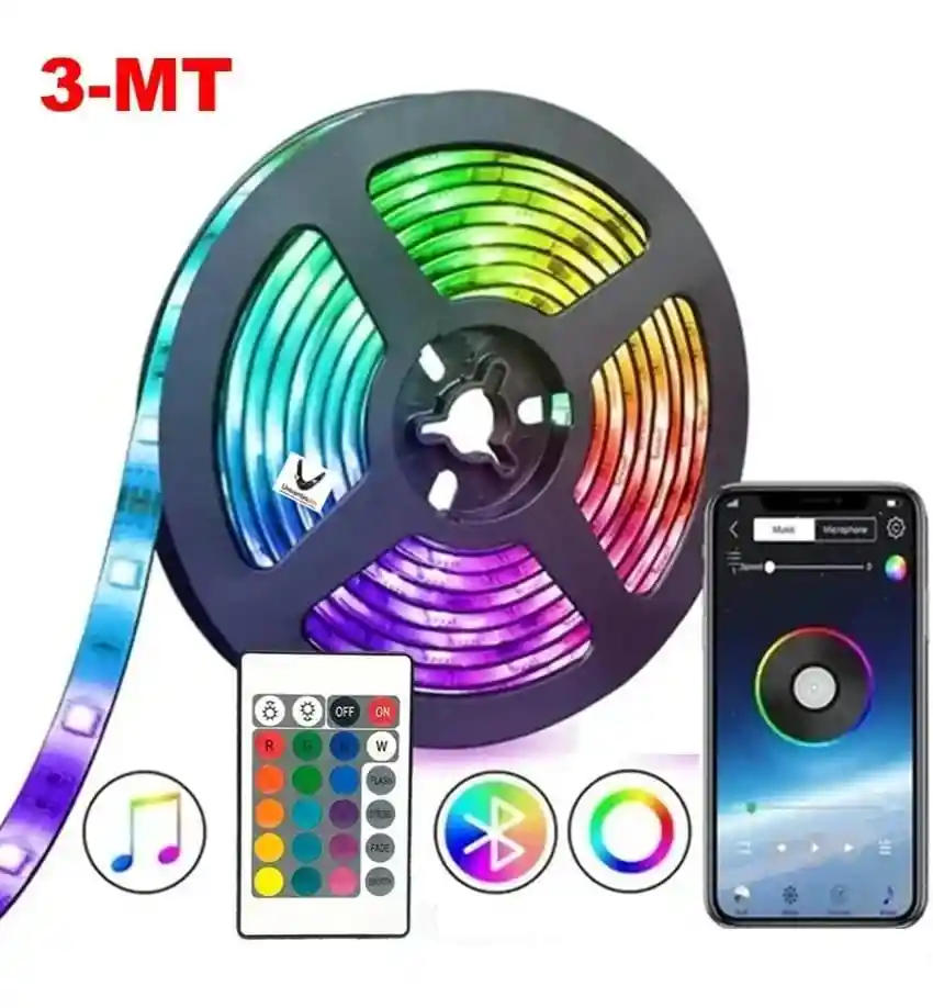 Cinta Led Bluetooth 3 Metros Rgb Luces Tv Hogar