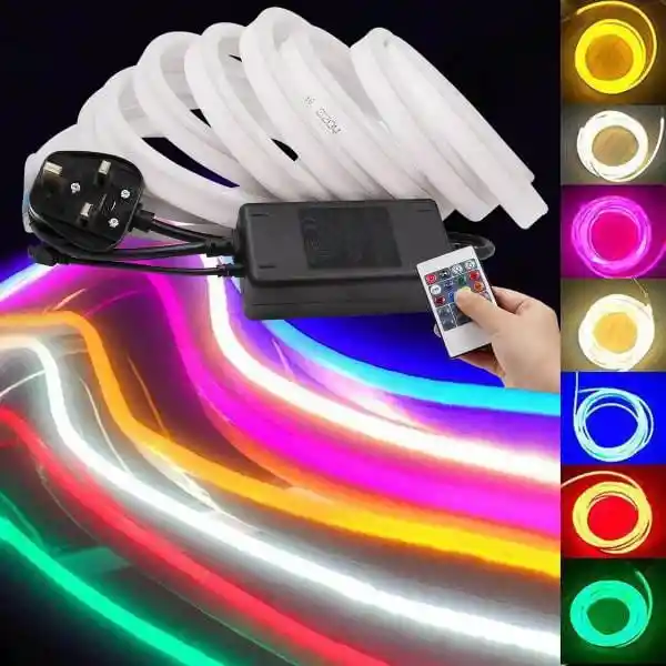 Cinta Led Neon Flex 12v Rgb Multicolor X5 Metros Control Y Adaptador
