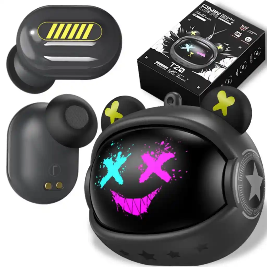 Audífonos Gamer In-ear Tipo T20 Con Micrófono Negro Y Neón